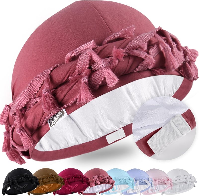 Babalet Store طرحة هالو للرجال والنساء بطانة ساتان ديراج أغطية رأس قبعة جمجمة مسبقة الربط مع خيوط ضفيرة قبعة عتيقة ملتوية - Image 1